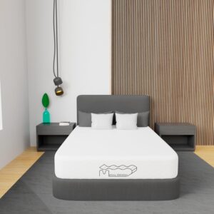 Hochwertige Matratze von Matratzen Expert in modernem Schlafzimmer, ergonomischer Schlafkomfort, orthopädische Treffermatratze, nachhaltige Bettenqualität, Komfort für erholsamen Schlaf.