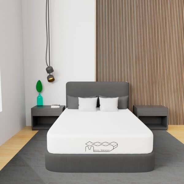 Hochwertige Matratze von Matratzen Expert in modernem Schlafzimmer, ergonomischer Schlafkomfort, orthopädische Treffermatratze, nachhaltige Bettenqualität, Komfort für erholsamen Schlaf.