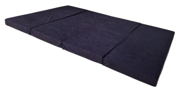 Vorderansicht eines schwarzen Klappbetts, perfekt für flexible Schlaflösungen.