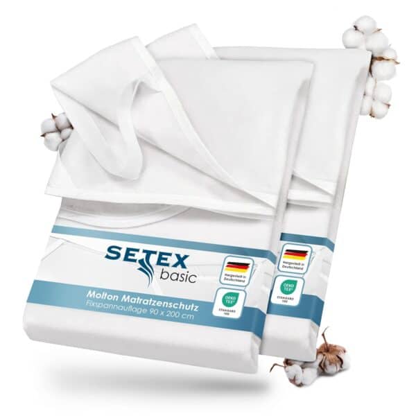 SETEX Molleton Matratzenprotektor 100% Baumwolle weiß 90x200 cm Doppelpack