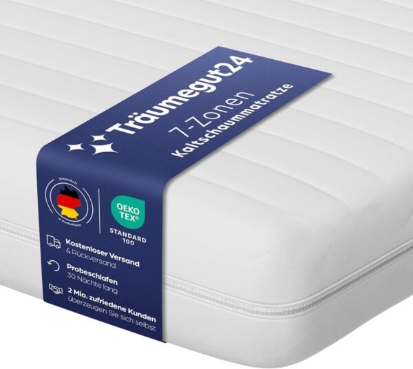 Träumegut24 AquaFlex Ortho Kalt-Schaum Matratze, 7 Zonen, H2/H3, ÖkoTex, 90x200