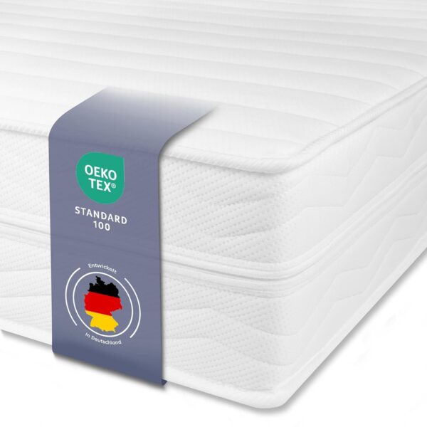 Hightech-Matratzen mit OEKO-TEX Standard 100 Siegel, langlebig und schadstoffgeprüft, in Deutschland hergestellt. Perfekt für gesunden Schlaf und Komfort.